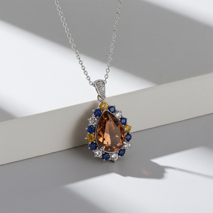 Sotiya Artist Collection Famous Painting Starry Night Halo Pear Cut Chocolate Necklace Sterling Silver-Sotiya