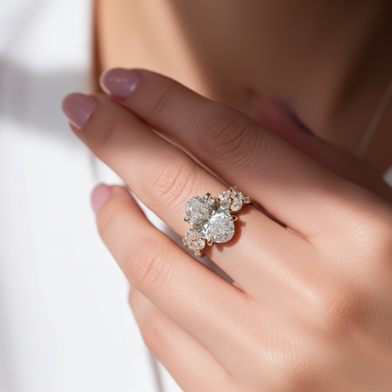 Sotiya 3PC Oval Cut Flower Prongs Wedding Bridal Ring Set Sterling Silver-Sotiya