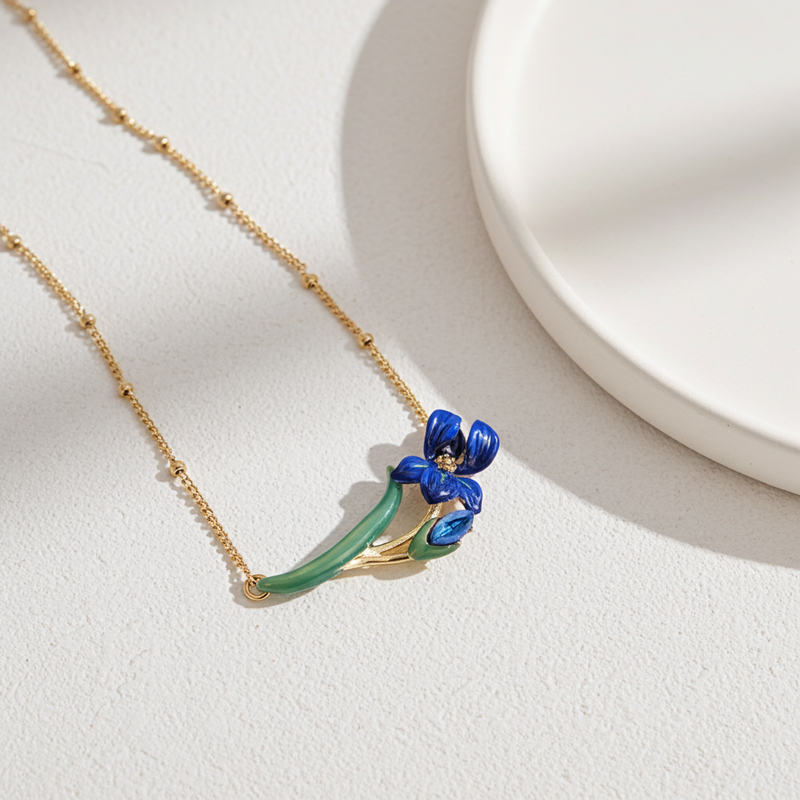 Sotiya Artist Collection Famous Painting Irises Inspired Enamel Necklace-Sotiya
