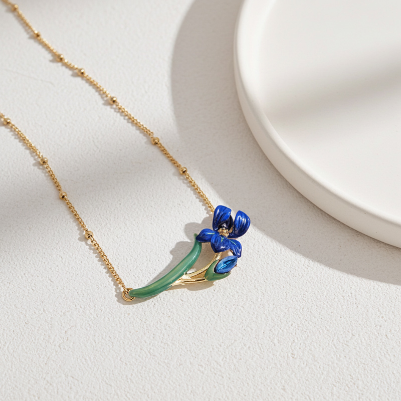 Sotiya Artist Collection Famous Painting Irises Inspired Enamel Necklace-Sotiya