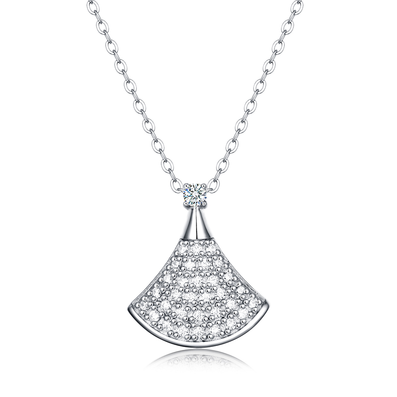 Sotiya Fan Design Moissanite Pendant Necklace Sterling Silver-Sotiya
