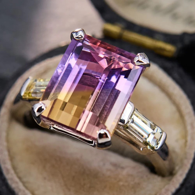 Sotiya Three Stone Emerald Cut Watermelon Engagement Ring Sterling Silver-Sotiya