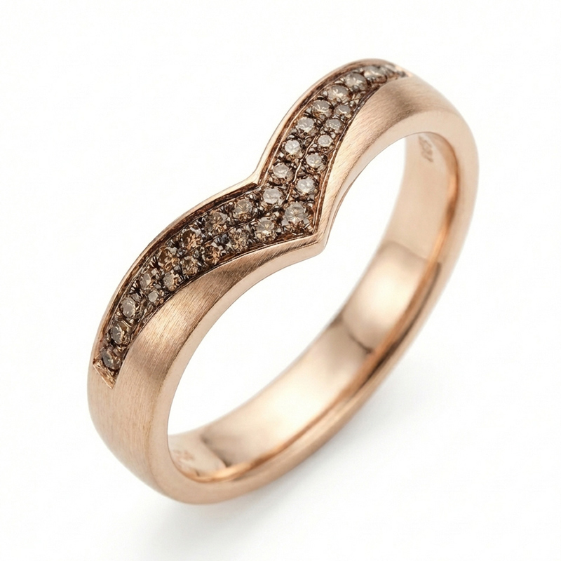 Sotiya V-shaped Design Round Cut Coffee Couple Rings Sterling Silver-Sotiya