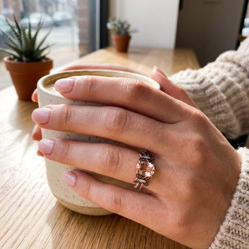 Sotiya Butterfly Synthetic Morganite Oval Cut Coffee Engagement Ring Sterling Silver-Sotiya