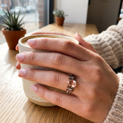 Sotiya Butterfly Synthetic Morganite Oval Cut Coffee Engagement Ring Sterling Silver-Sotiya