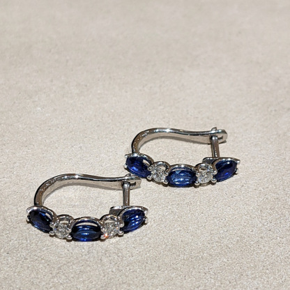 Sotiya Oval Cut Blue Sapphire Hoop Earrings Sterling Silver-Sotiya