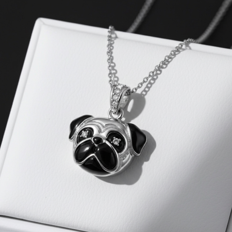 Sotiya Cute Head-tilt Pug Enamel Pendant Necklace-Sotiya