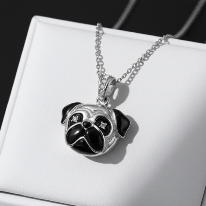 Sotiya Cute Head-tilt Pug Enamel Pendant Necklace-Sotiya