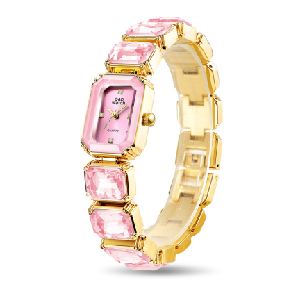 Sotiya Square Dial Quartz Movement Gold Watch with Stone-Encrusted Strap-Sotiya