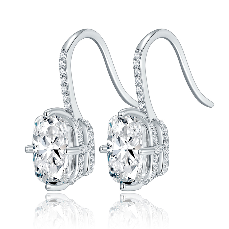 Sotiya Hidden Halo Radiant Cut Moissanite Drop Earrings Sterling Silver-Sotiya