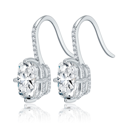 Sotiya Hidden Halo Radiant Cut Moissanite Drop Earrings Sterling Silver-Sotiya