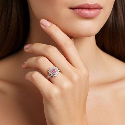 Sotiya Two Halo Purplish-pink Radiant Cut Engagement Ring High-carbon Zircon Sterling Silver