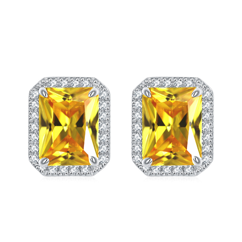 Sotiya 12 Birthstones Halo Emerald Cut Stud Earrings Sterling Silver-Sotiya
