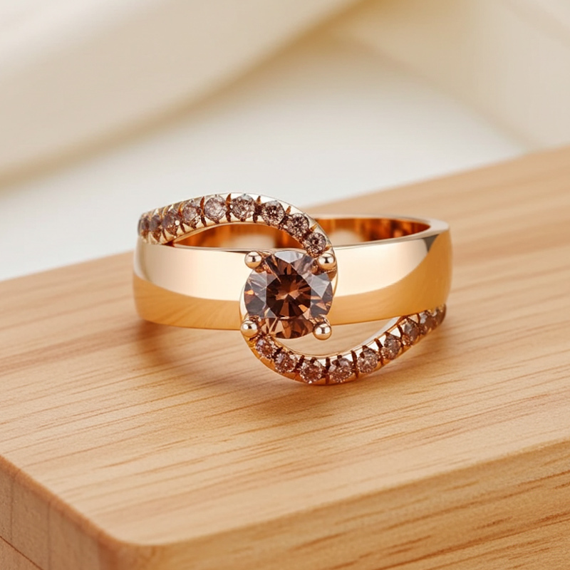 Sotiya Bypass Round Cut Cigar Coffee Engagement Ring Sterling Silver