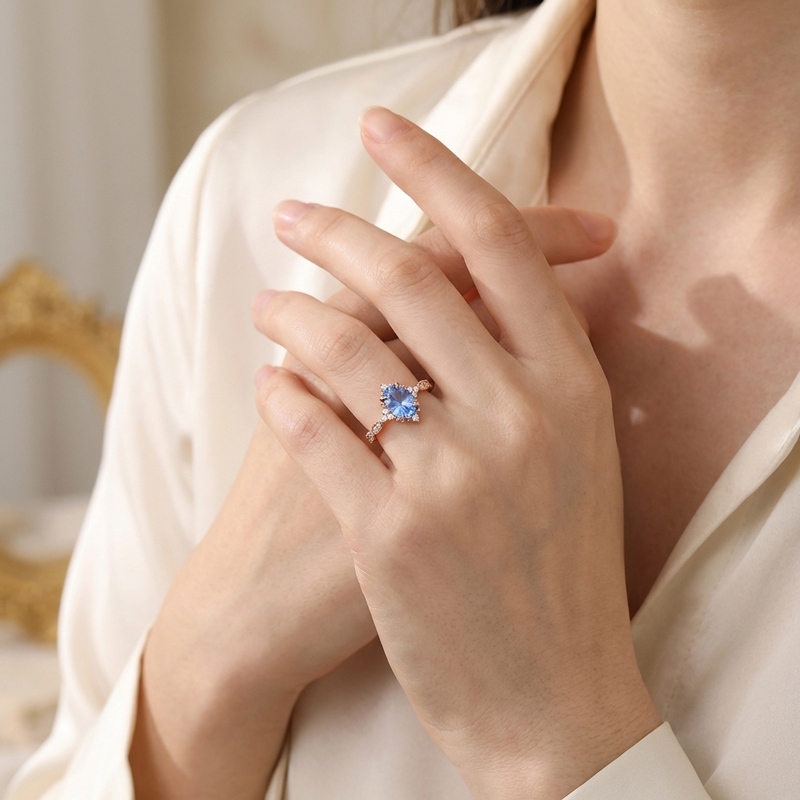 Sotiya Vintage Aquamarine Blue Oval Fantasy Starbrite Cut Engagement Ring Sterling Silver-Sotiya