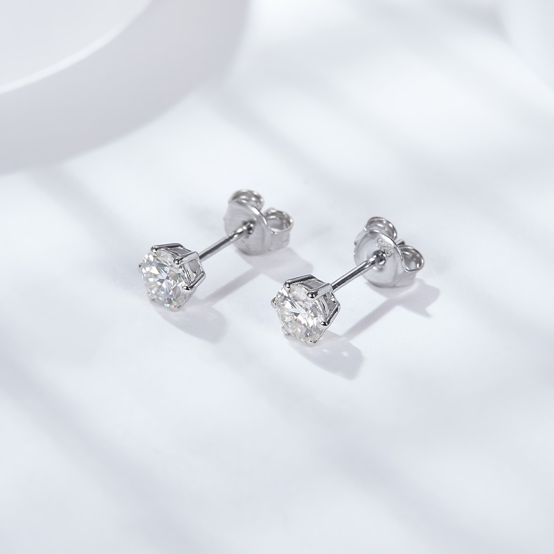 Sotiya Classic 6 Prong Solitaire Round Cut Moissanite Stud Earrings Sterling Silver-Sotiya