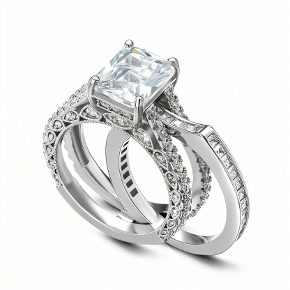 Sotiya Interchangeable Radiant Cut Wedding Bridal Ring Set Sterling Silver-Sotiya