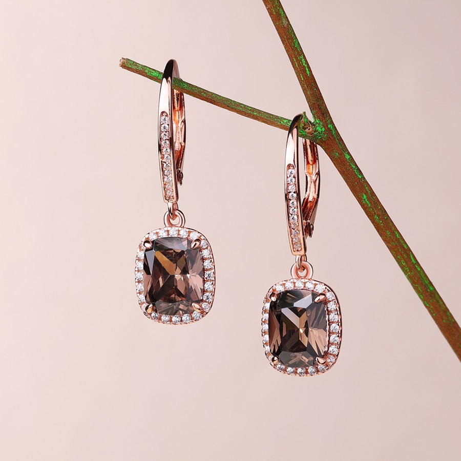 Sotiya Halo Cushion Cut Chocolate Drop Earrings Sterling Silver-Sotiya