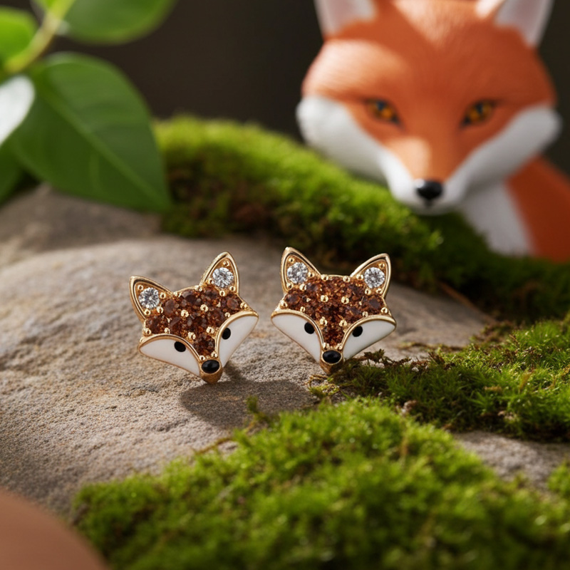 Sotiya Animal City Fox Design Coffee Enamel Stud Earrings-Sotiya
