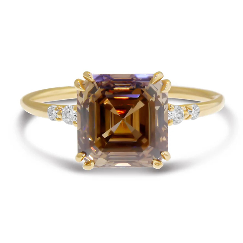 Sotiya Sidestone Coffee Asscher Cut Engagement Ring Sterling Silver-Sotiya