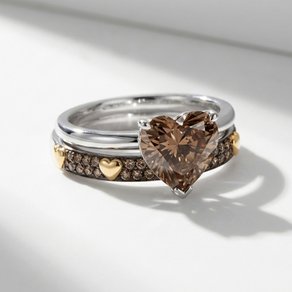 Sotiya Solitaire Heart Cut Coffee Wedding Bridal Ring Set Sterling Silver-Sotiya