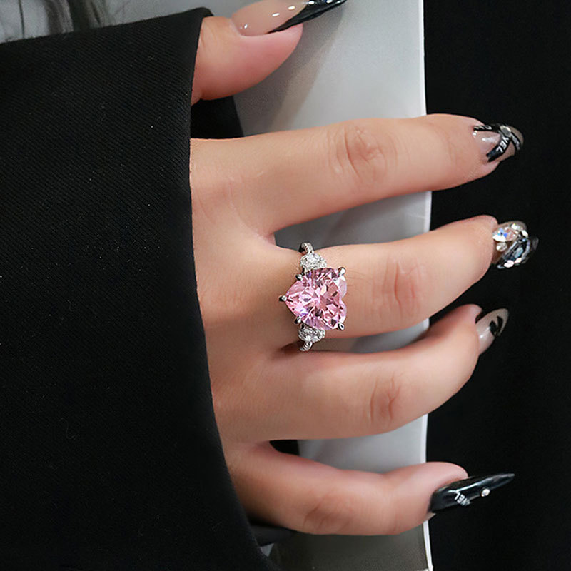 Sotiya Three Stone Hidden Halo Cathedral Design Heart Cut High-carbon Zircon Engagement Ring in Sterling Silver-Sotiya