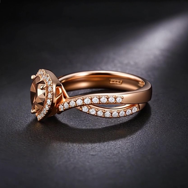 Sotiya Halo Heart Cut Twist Coffee Engagement Ring Sterling Silver-Sotiya