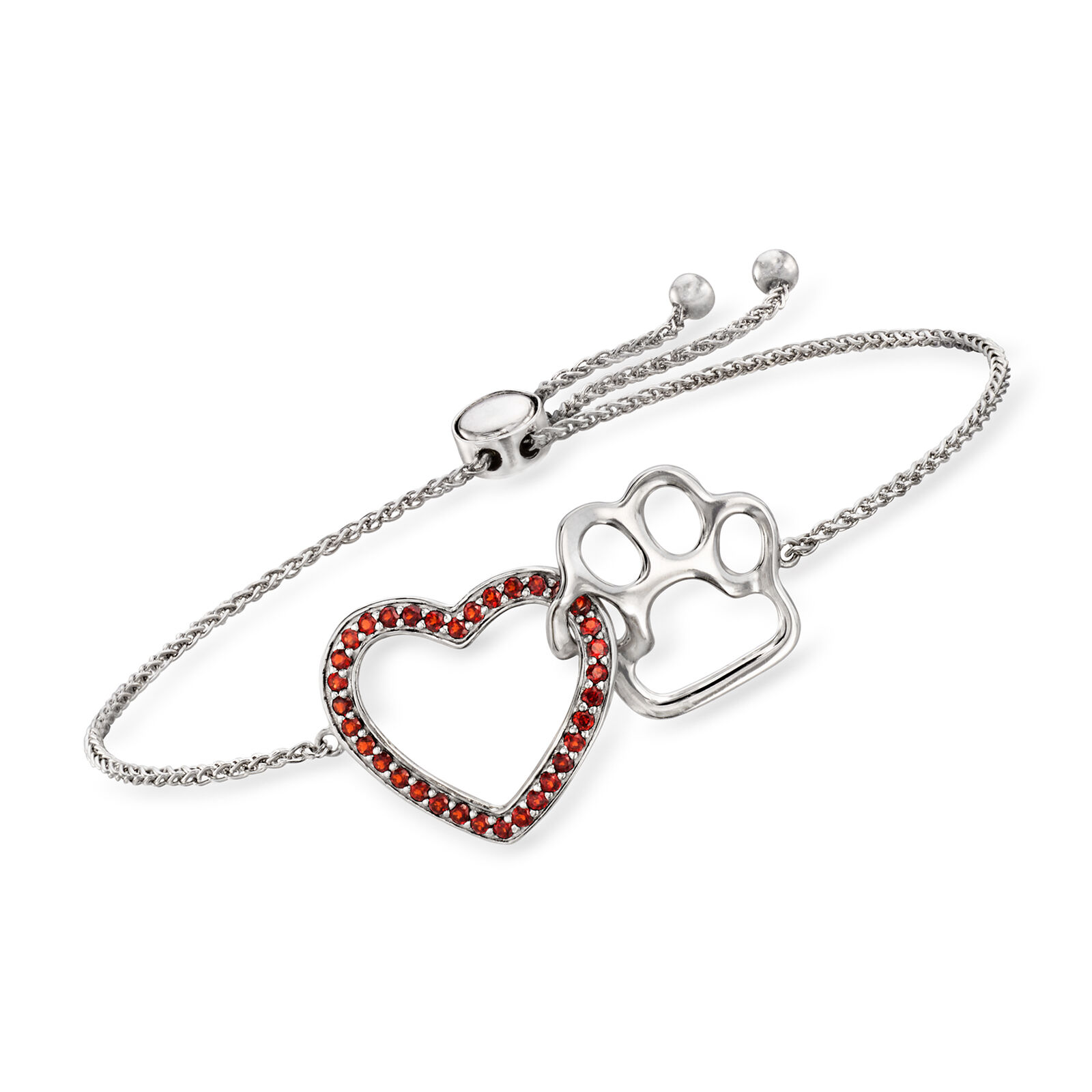 Sotiya Heart Paw Print Garnet Bolo Bracelet Sterling Silver-Sotiya