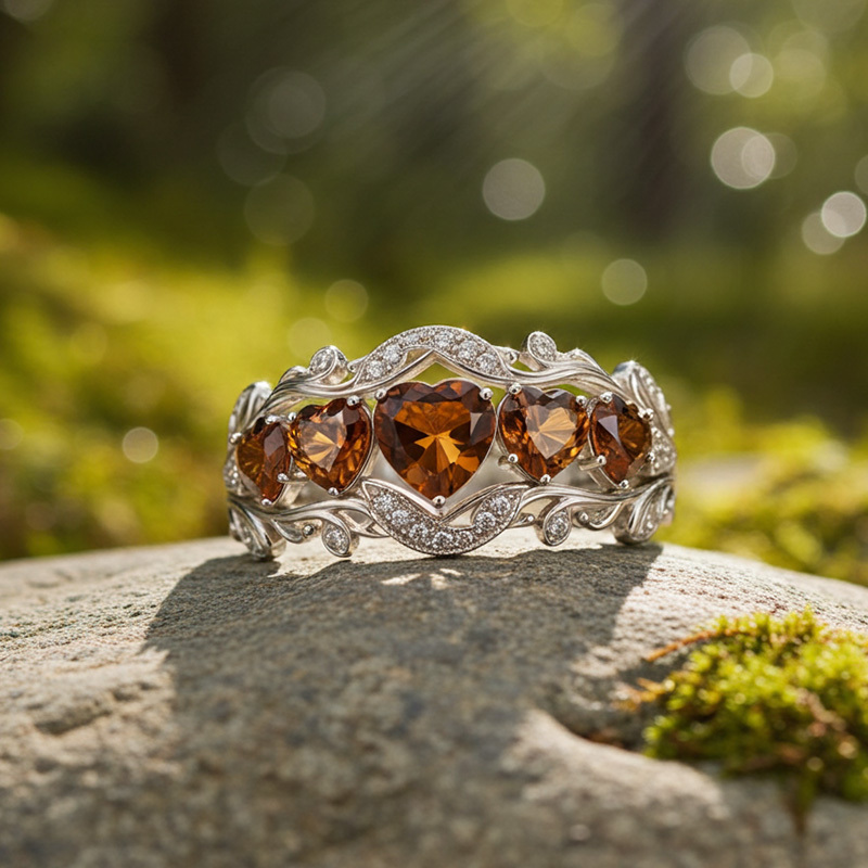 Sotiya Heart Cut Vintage Filigree Coffee Wedding Ring Band Sterling Silver-Sotiya