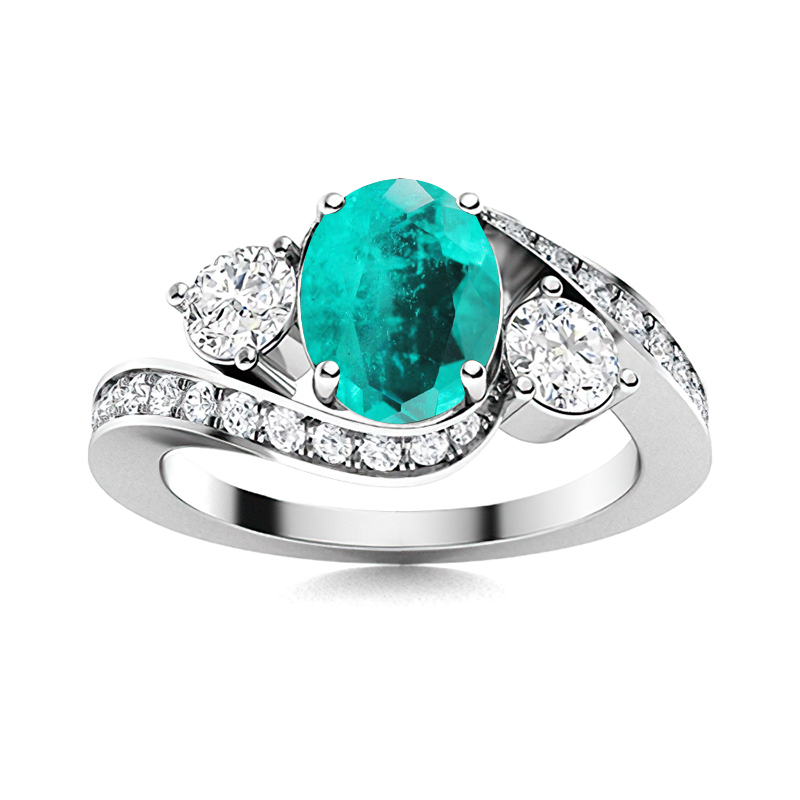 Sotiya Bypass Three Stone Paraiba Oval Cut Engagement Ring Sterling Silver-Sotiya