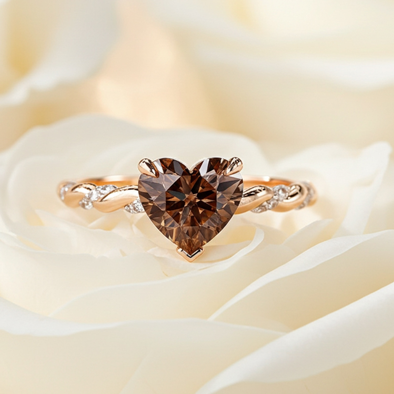 Sotiya Twist Heart Cut Pink/Coffee/White Engagement Ring Sterling Silver-Sotiya