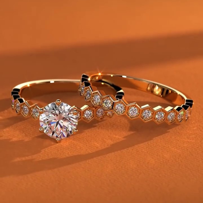 Sotiya Honeycomb Wedding Bridal Ring Set Sterling Silver-Sotiya