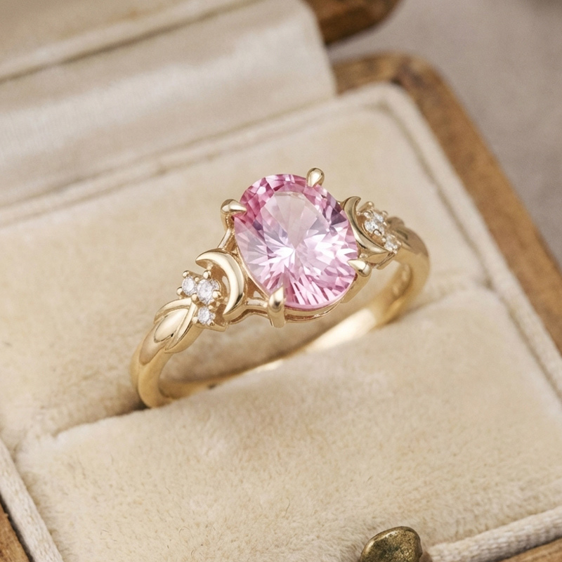 Sotiya Moon Design Pink Oval Fantasy Starbrite Cut Engagement Ring Sterling Silver-Sotiya