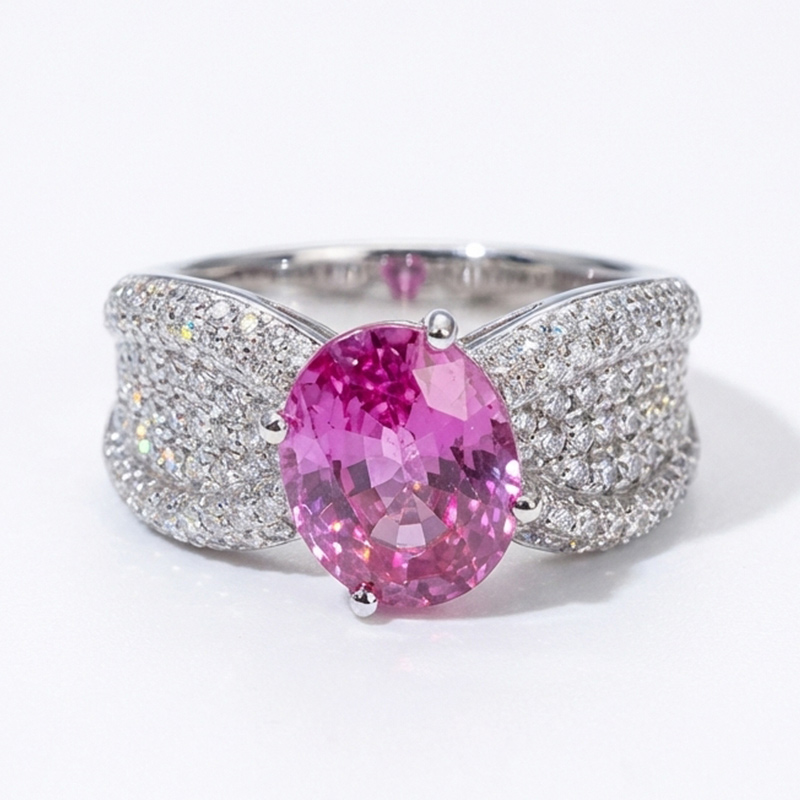 Sotiya Hot Pink/Lab Grown Sapphire Unique Oval Cut Engagement Ring Sterling Silver