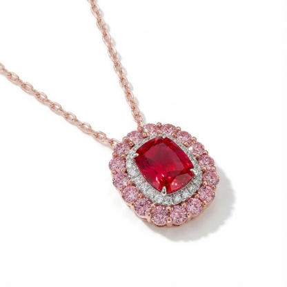 Sotiya Double Halo Cushion Cut Necklace Sterling Silver-Sotiya