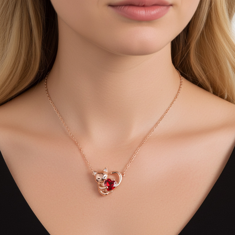 Sotiya Grumpy Cat Embraces Love Heart Birthstone Necklace-Sotiya