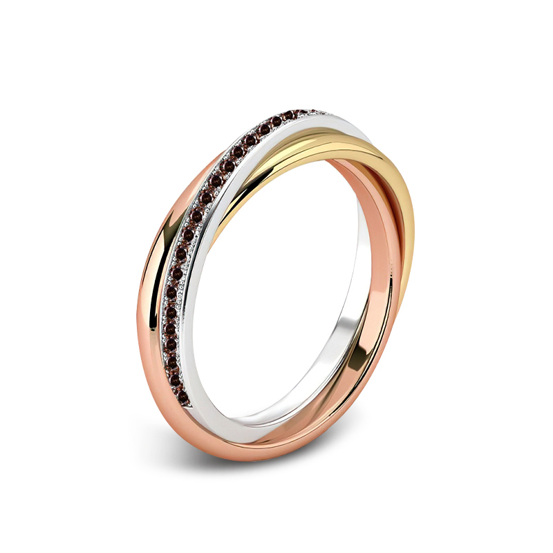 Sotiya Intertwined Three Tone Coffee Women's Wedding Ring Sterling Silver-Sotiya