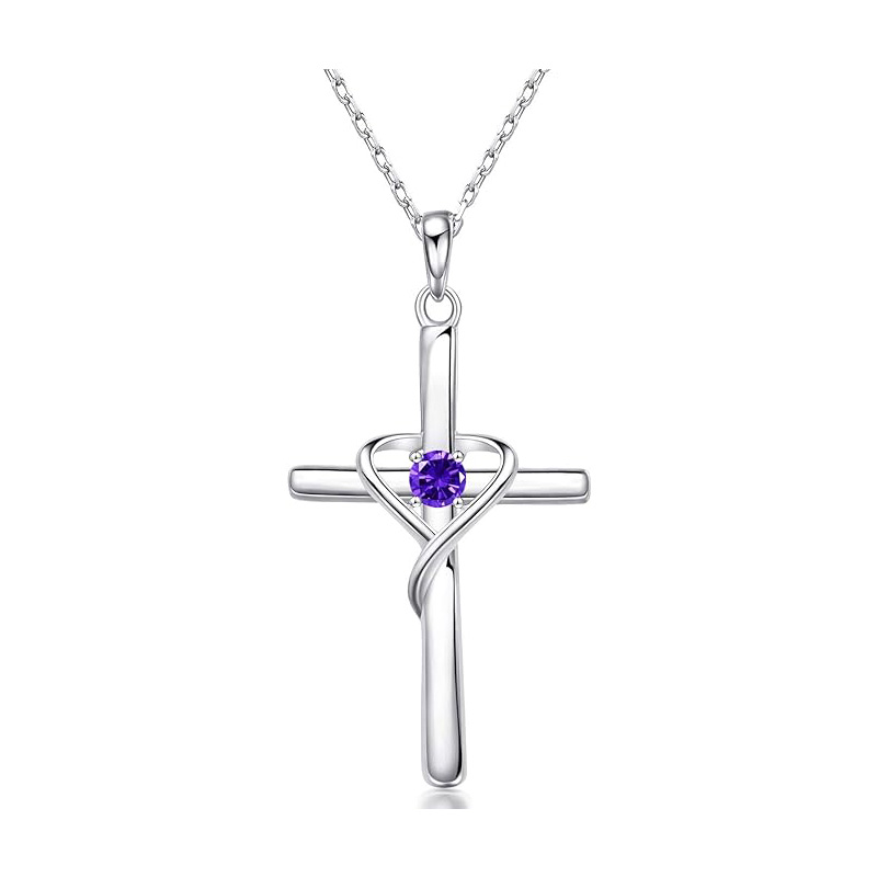 Sotiya 12 Birthstones Intertwined Cross Necklace Sterling Silver-Sotiya