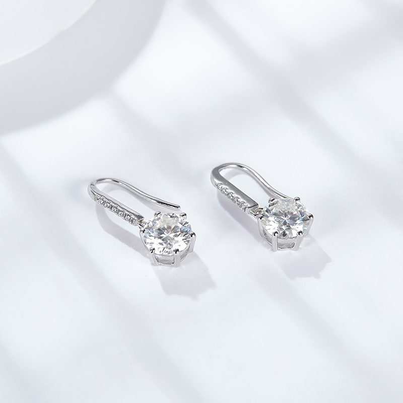 Sotiya 6 Prong Round Cut Moissanite Drop Earrings Sterling Silver-Sotiya