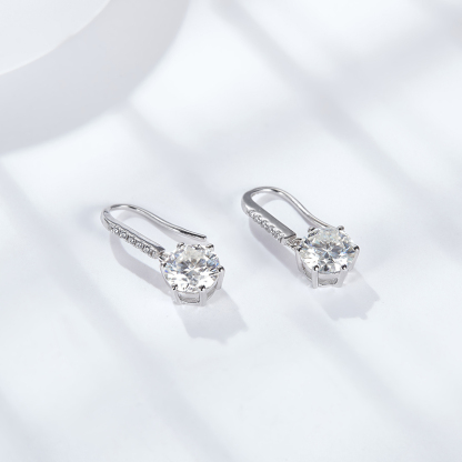 Sotiya 6 Prong Round Cut Moissanite Drop Earrings Sterling Silver-Sotiya