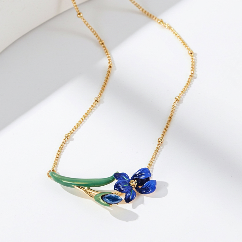Sotiya Artist Collection Famous Painting Irises Inspired Enamel Necklace-Sotiya