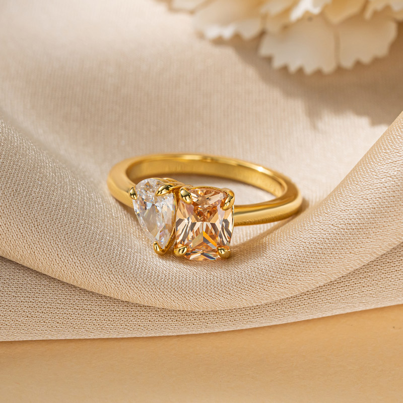 Sotiya Toi et Moi Pear and Cushion Cut Two Stone Engagement Ring High-carbon Zircon Sterling Silver-Sotiya