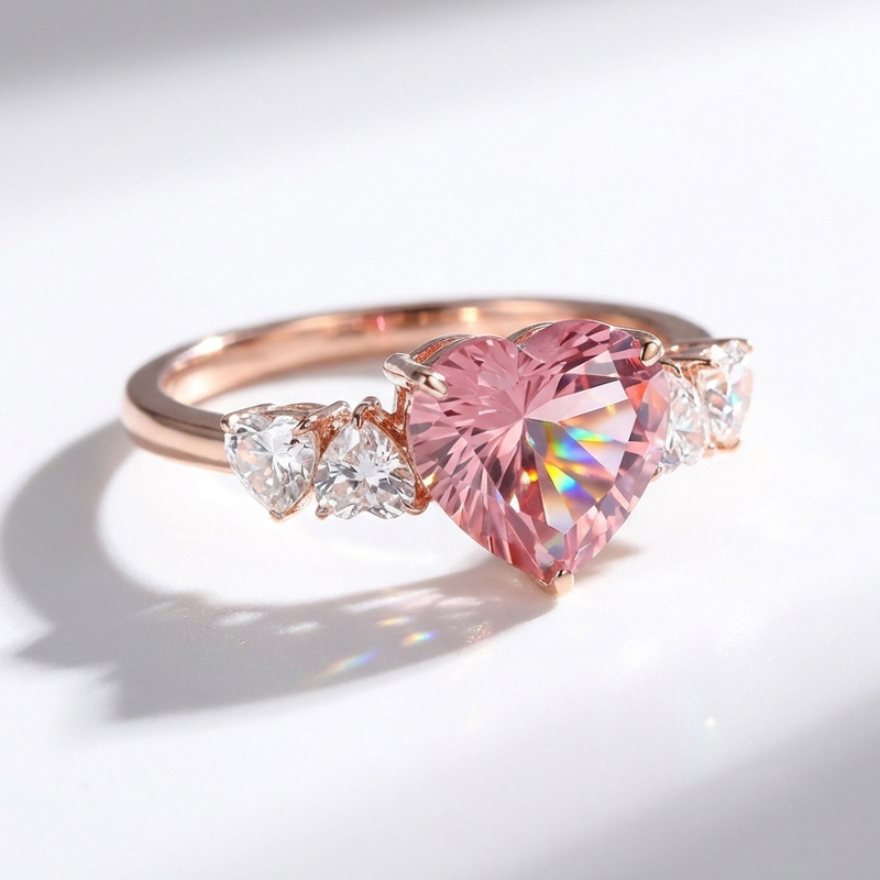 Sotiya Heart Sidestones Pink Heart Fantasy Starbrite Cut Engagement Ring Sterling Silver-Sotiya