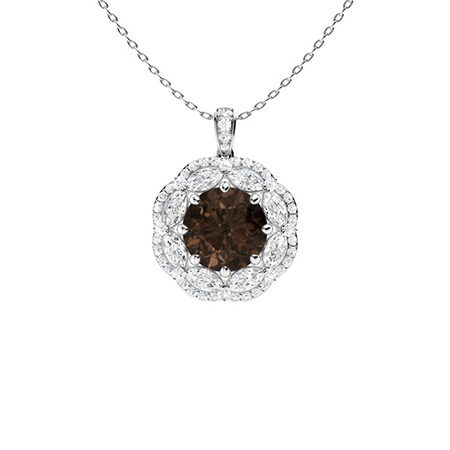 Sotiya Coffee Round Cut Gorgeous Kaleidoscope Design Double Halo Necklace Sterling Silver-Sotiya