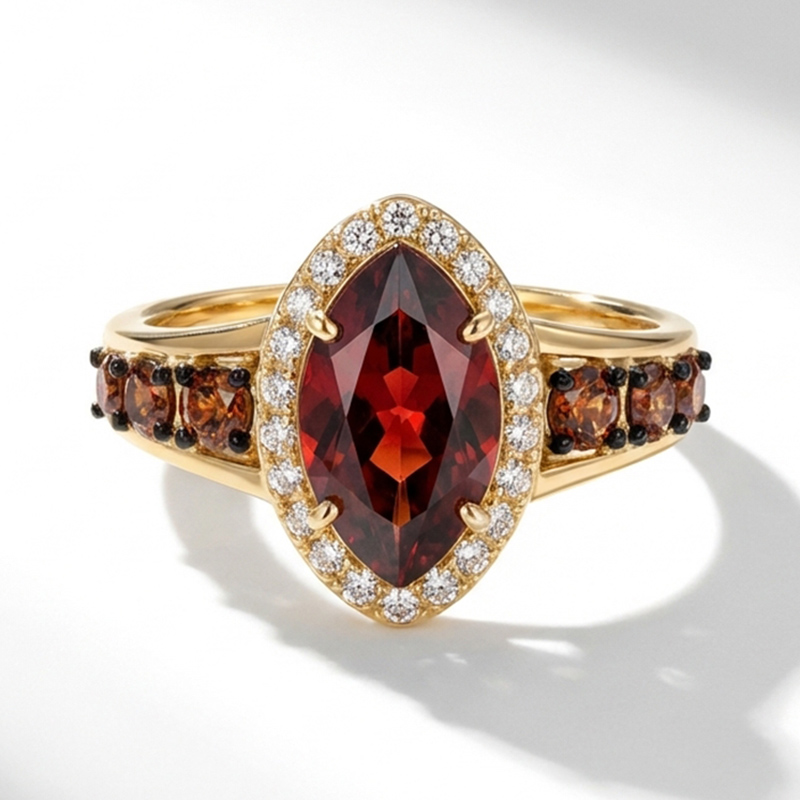 Sotiya Halo Marquise Cut Coffee Engagement Ring Sterling Silver-Sotiya