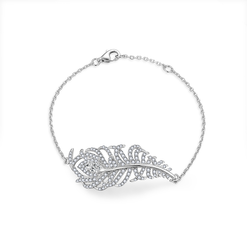 Sotiya Feather Design Moissanite Bracelet Sterling Silver-Sotiya