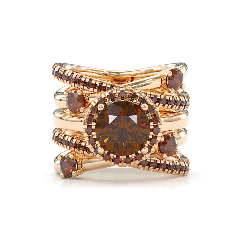 Sotiya Halo Round Cut Coffee Twist Enhancer Wedding Bridal Ring Set Sterling Silver-Sotiya