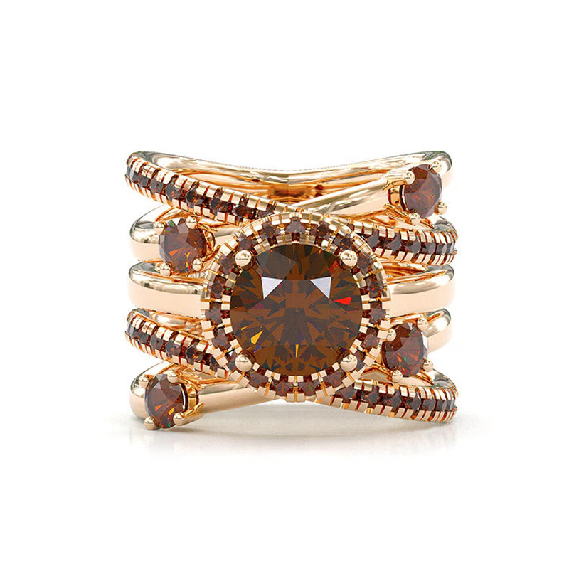 Sotiya Halo Round Cut Coffee Twist Enhancer Wedding Bridal Ring Set Sterling Silver-Sotiya