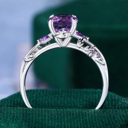 Sotiya Nature Inspired Leaf Round Cut Amethyst Engagement Ring Sterling Silver-Sotiya