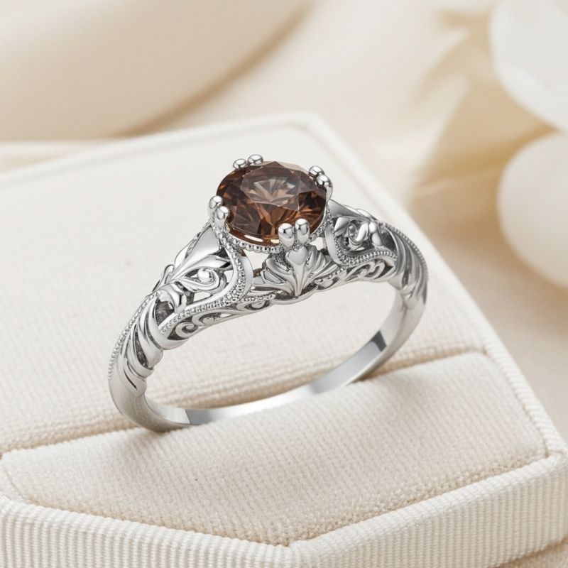 Sotiya Vintage Solitaire Coffee Round Cut Engagement Ring Sterling Silver